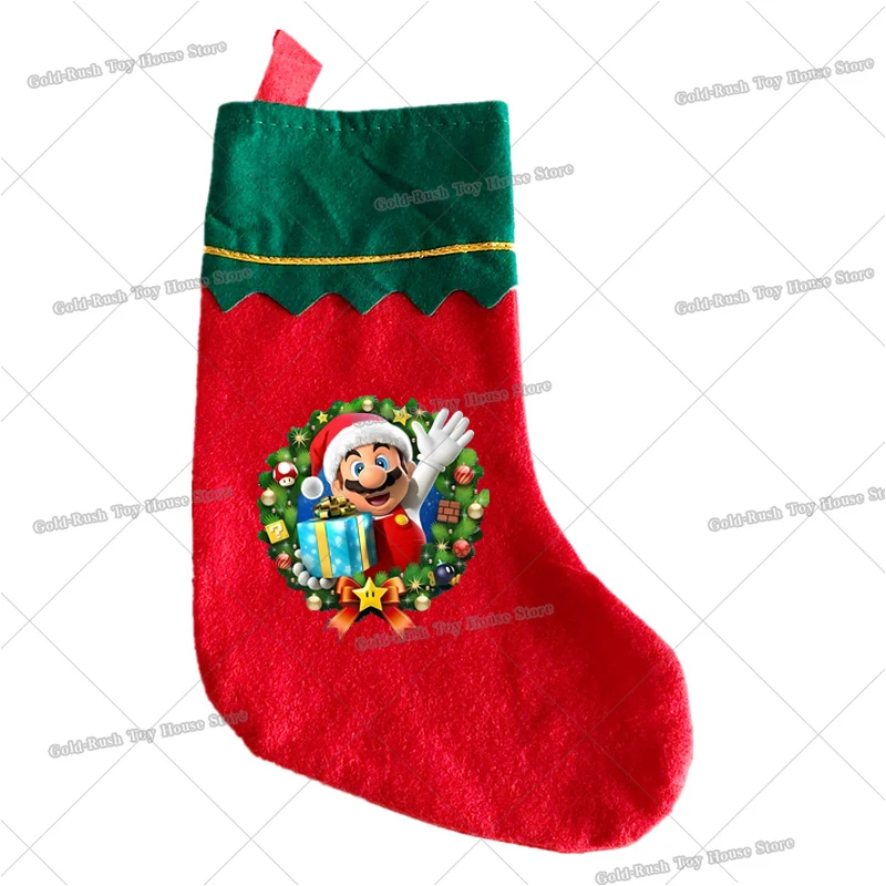 Super marios bros papai noel meias luigi navegador pêssego meias de natal decoração ano novo meias decoração criança favores presente de natal