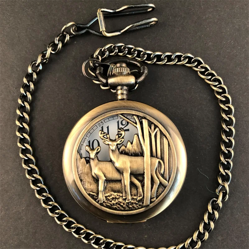 ساعة جيب كوارتز عتيقة ، سلسلة غزلان الغابات العميقة ، إكسسوارات ملابس الرجال والنساء ، ساعة حائط غير رسمية ، هدية الموضة