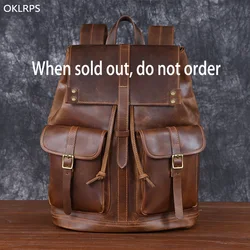 Leather Shoulder Wrap Layer Cowhide Backpack Large Capacity Computer Bag Crazy Horse Leather Drawstring Travel Bag