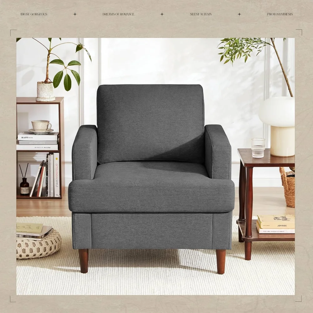 

Mid-Century Accent Chair,Modern Linen Fabric Armchair for Living Room,Comfy Upholstered Reading Accent Chairs for Bedroom