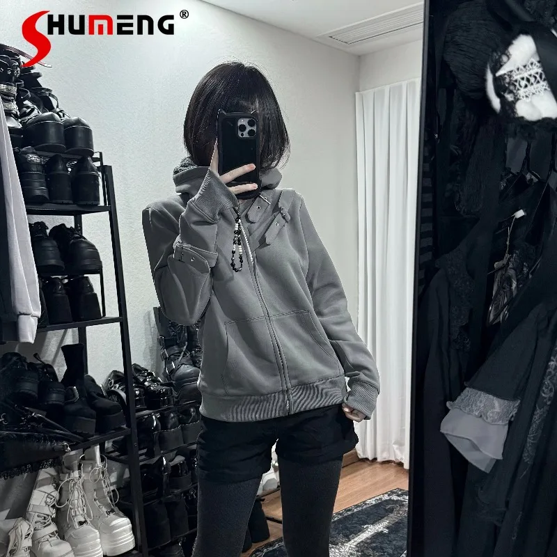 

2026 Spring New Arrival Lightweight Unlined Stand Collar Tie-up Slim-fit Zip-up Hooded Cropped Jacket Y2k Cool Long-sleeves Coat