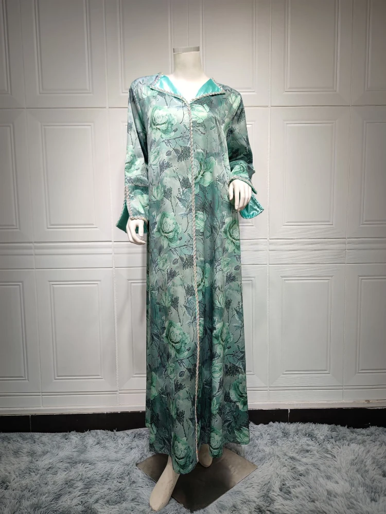 Eid Muslim Print Flowers Long Dress Women Ramadan Abaya Diamond Dubai Arabic Turkey Islam Kaftans Robes Party Caftan Kaftan 2023