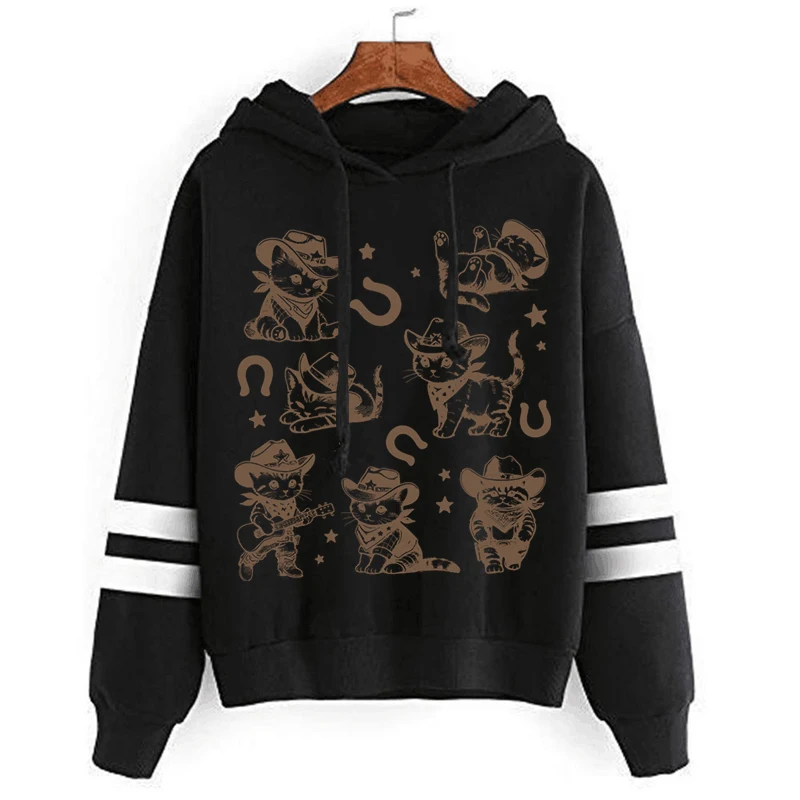 Cowboy Cats Sweatshirt Hoodie Funny Animal Cat Lovers Gifts Western Cowboy Vintage Sweater Retro 90s Cowgirl Harajuku Hoodies