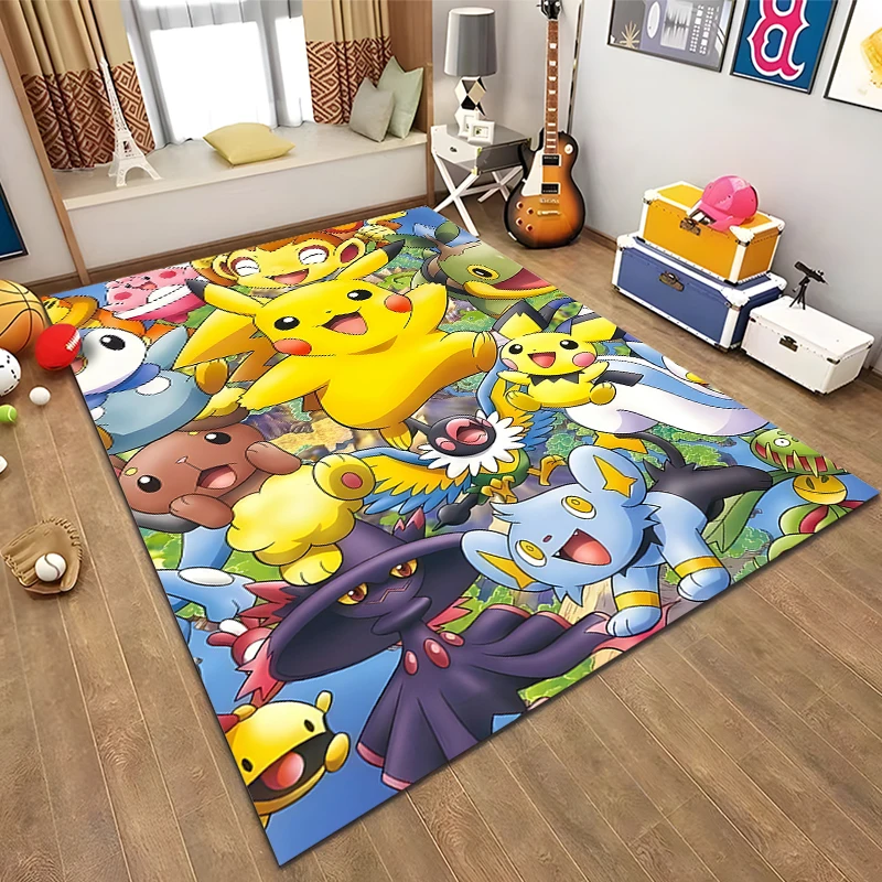 Pokemen Pikachu Area Rug,Carpet for Home Living Room Bedroom Sofa Doormat Kitchen Decor,Non-slip Floor Mat Anime Rug