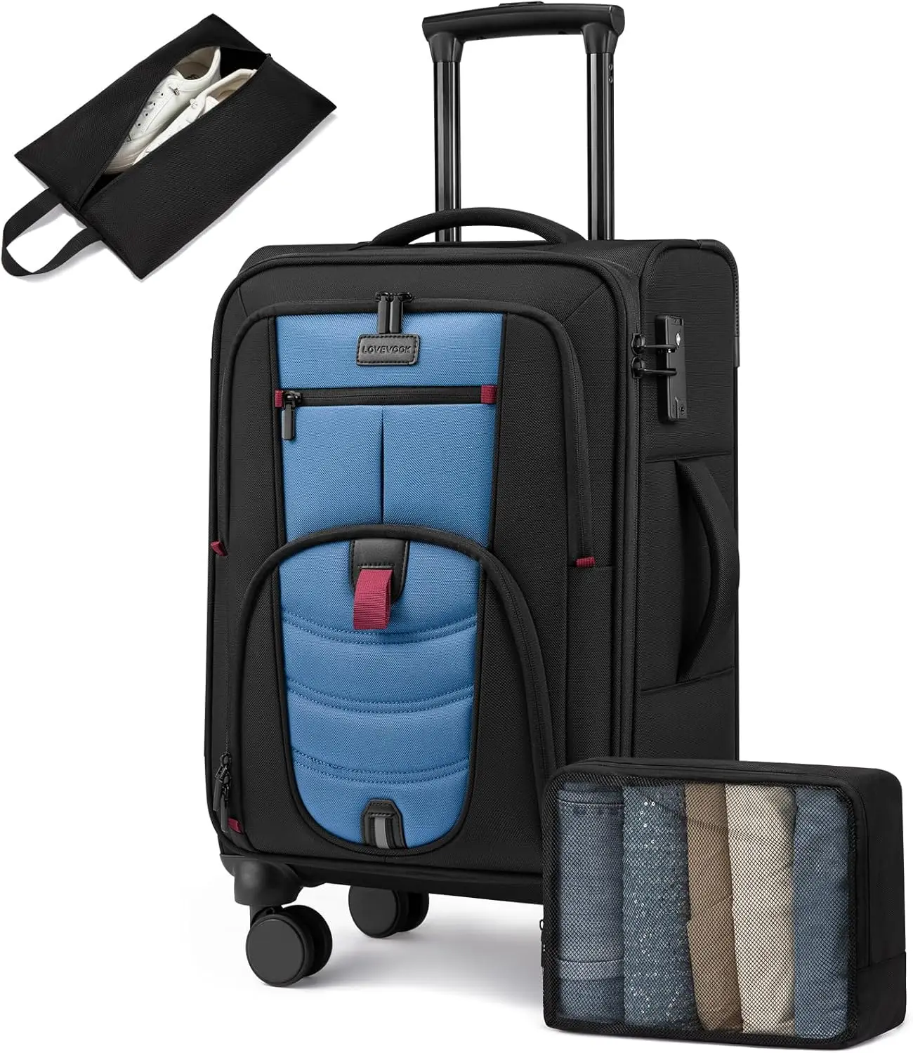 

22-дюймовая ручная кладь с вращающимися колесами, замком TSA, легким чемоданом Softside для мужчин и женщин, одобренным авиакомпанией для путешествий B