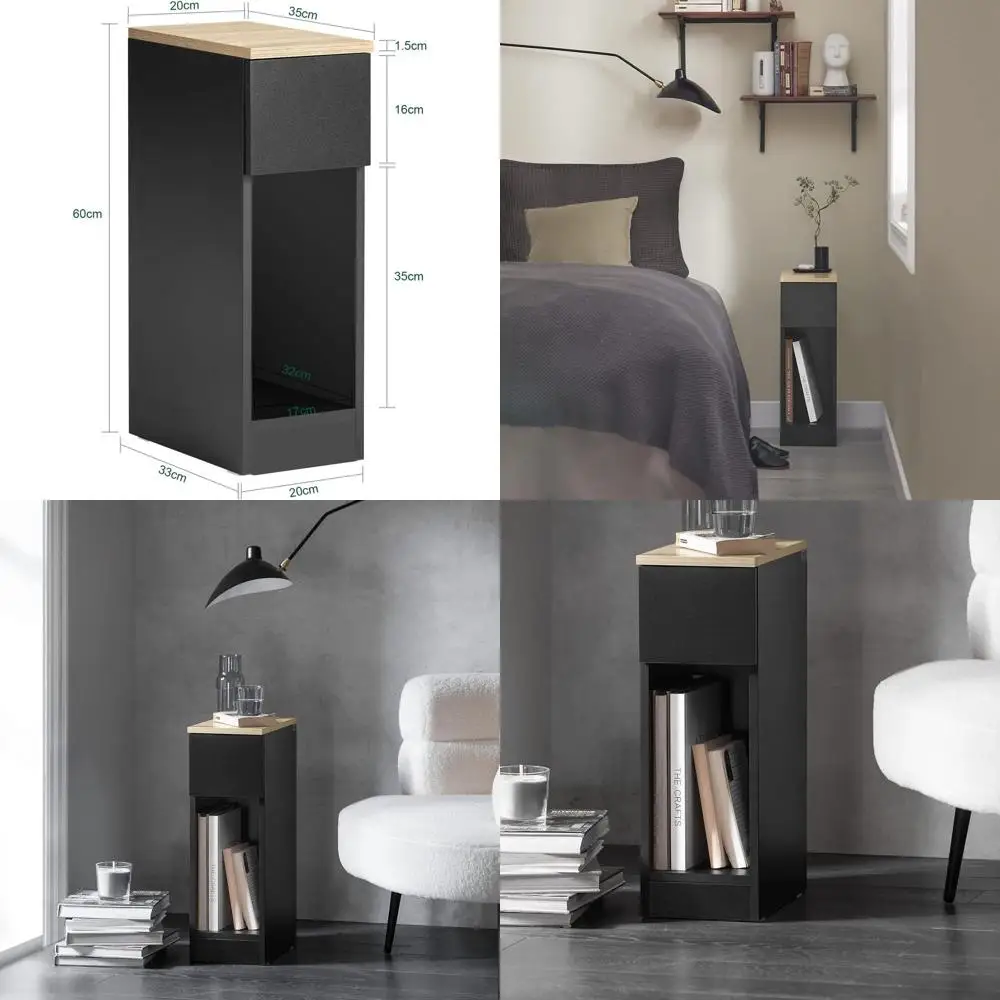 

Compact Sliding Door Nightstand, Sleek Storage End Table for Small Bedrooms, Black