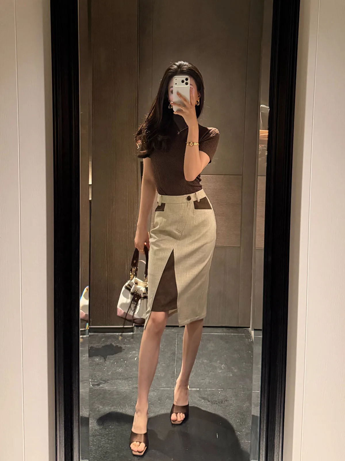 

Ретро-юбка миди с высокой талией, асимметричная, стройнящая, универсальная, для повседневной носки, модная, из полиэстеровой смеси, А-силуэт