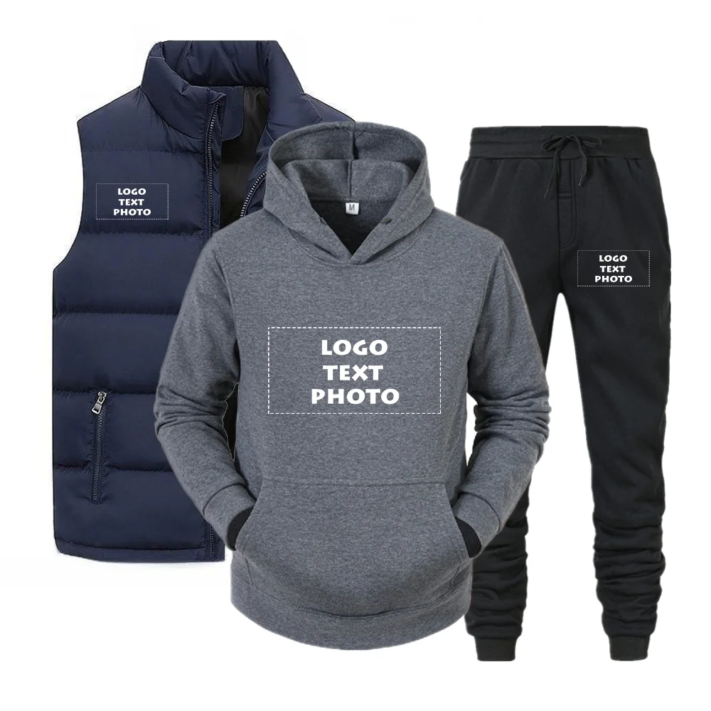 Custom Your Logo Fashion Clothes Sleeveless Black Vest and Tracksuit Drawstring Waist Pants For Men and Women  Casual Fashion