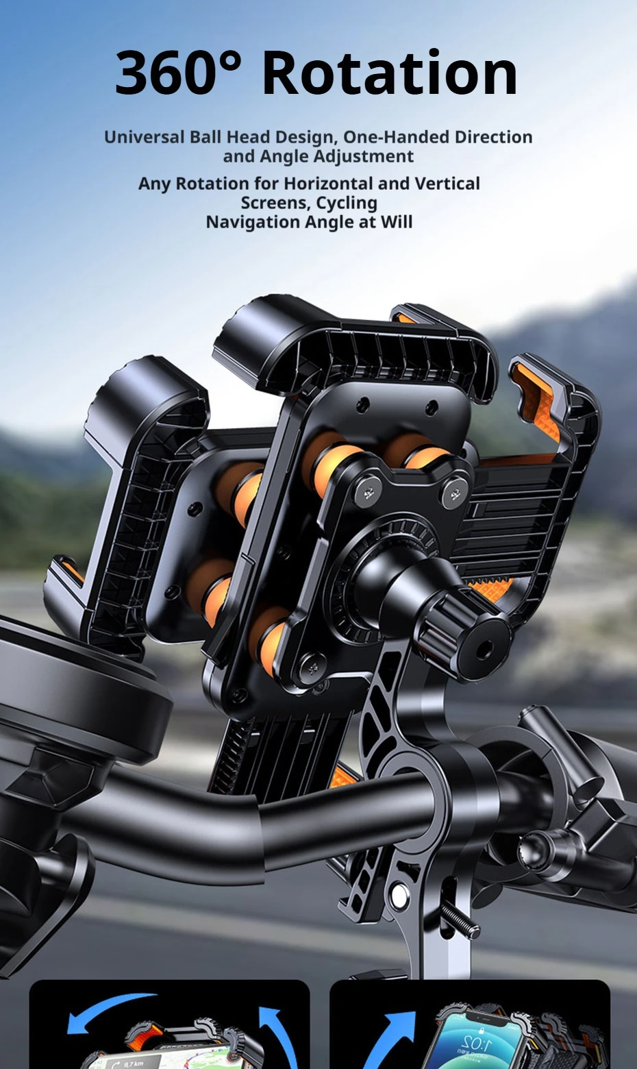 Stoßdämpfende Motorrad-Handyhalterung 360° ° Drehbarer Fahrrad-Handyhalter für 4,7-7,2 Zoll Smartphones – Detail 8