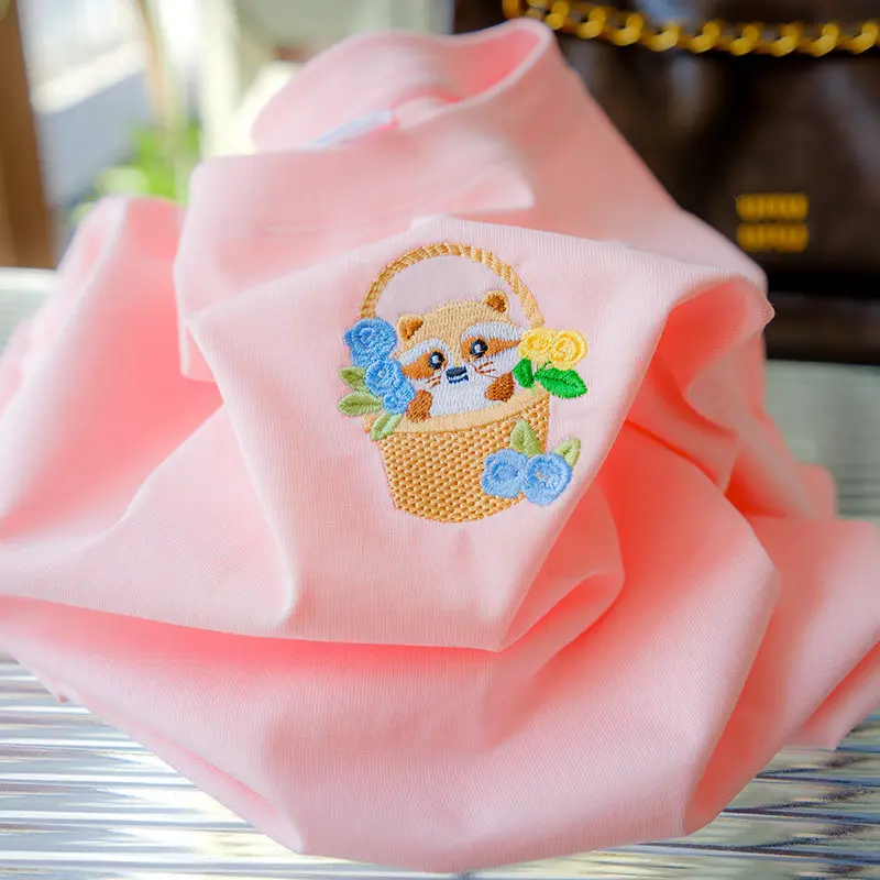Women's Unisex Short Sleeve T-Shirt 100% Cotton Embroidered Raccoon White New Arrival 2026 Summer Trending Casual Wear