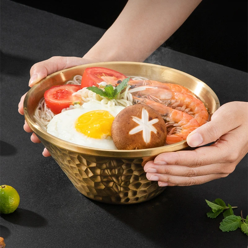 Korean Thicken Stainless Steel Salad Bowl Durable Double Layer Ramen Noodles Bowls Soup Fruit Bowls Kitchen Utensils