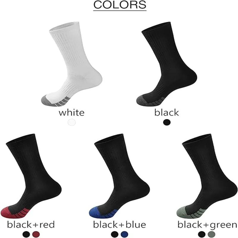 5 Pairs New Men Long Sport Socks Compression Socks Breathable Basketball Socks Cushion Running Socks Football Socks Size 39-47