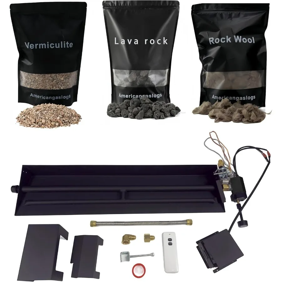 

18-24 Gas Fireplace Burner with Valve for Propane Logs Vented Burner Motor Valve 28 Two Pipe Black Metal