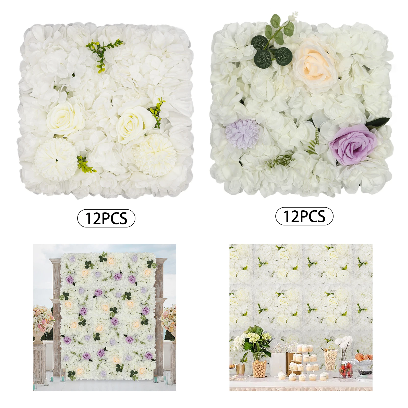 12-Piece Artificial Flower Wall Panels, 3D Dahlia & Rose, Privacy Screen, Easy DIY Garden Decor