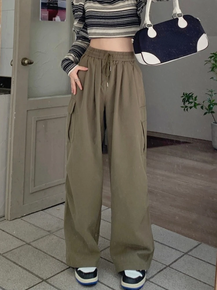 

Autumn Vintage Cargo Pants Women Fashion Streetwear High Waist Baggy Wide Leg Pants Ladies Pocket Straight Loose Trousers 2022