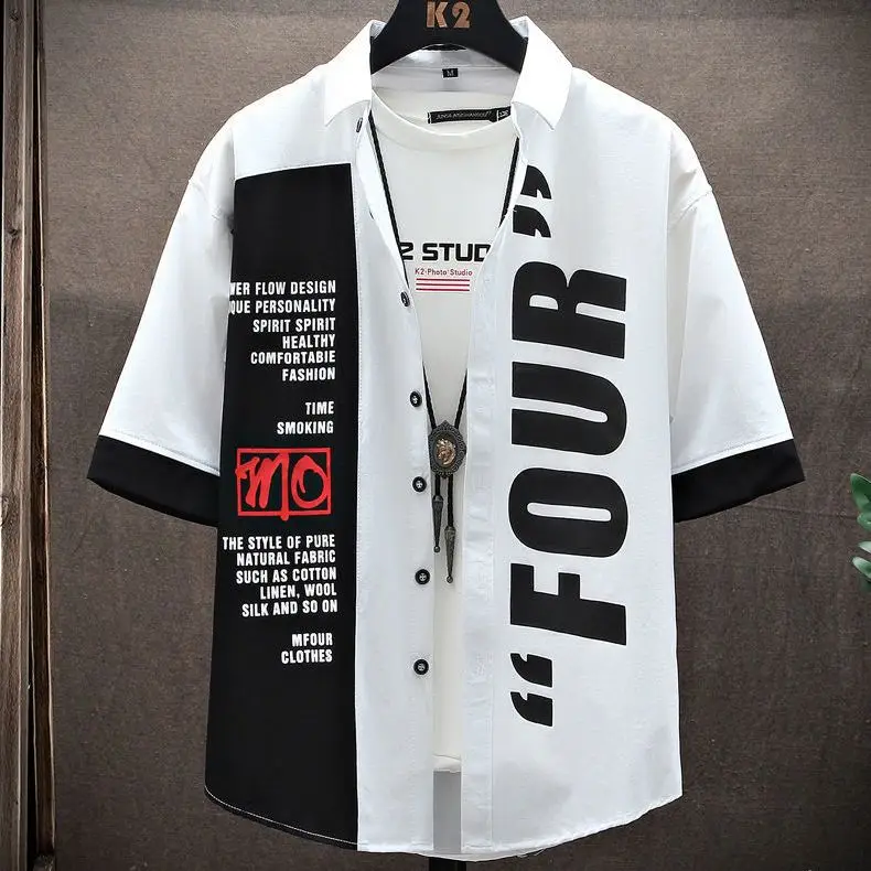 Men's Short-Sleeve Shirt 2025 Summer Five-Quarter Sleeve Japanese Street Brand Shirt Teenagers Punk Handsome - Image 3