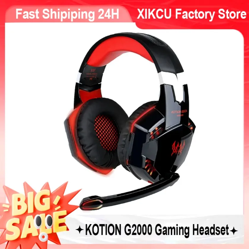 KOTION G2000 Casque Audio Gaming Wired Headphones Deep Bass Stereo LED Glow Headset With Mic For PS5 PS4 Xbox Laptop Computer