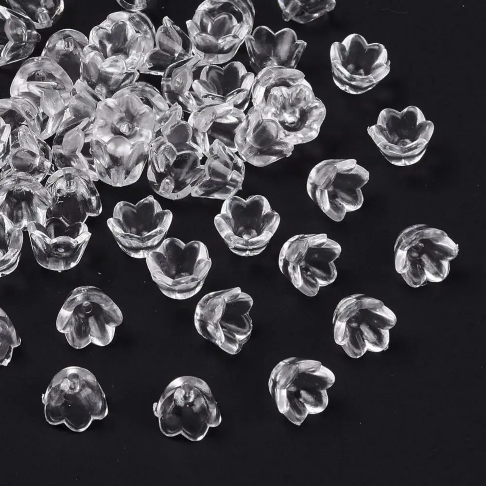 500g Transparent Clear Acrylic Beads Tulip Flower Bead Caps For Jewelry Making Lily of the Valley about 10mm about1900pcs