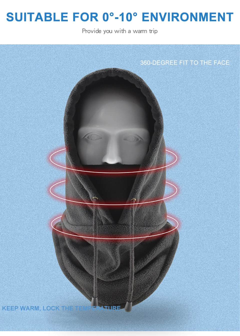 LOOGDEEL Winddichter, kalter, warmer Outdoor-Sport, Unisex, Winter-Gesichtsmaske, Halswärmer, Kapuzenmütze, Thermo-Fleece-Sturmhaube – Detail 4