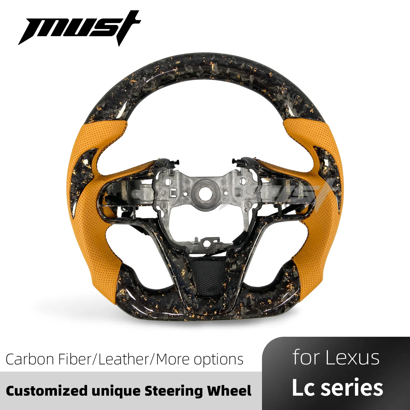 

for Lexus LC 500 500h Coupe 2016-2026 Customized Forged Carbon Fiber Steering Wheel with Orange Perforated Leather Grips