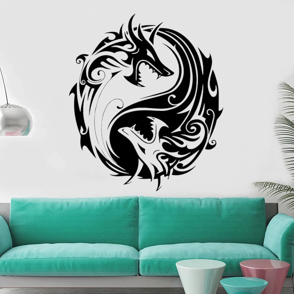 Yin Yang Dragon Silhouette Vinyl Wall Sticker Home Decor Living Room Bedroom Background Interior Design Murals Wall Decals