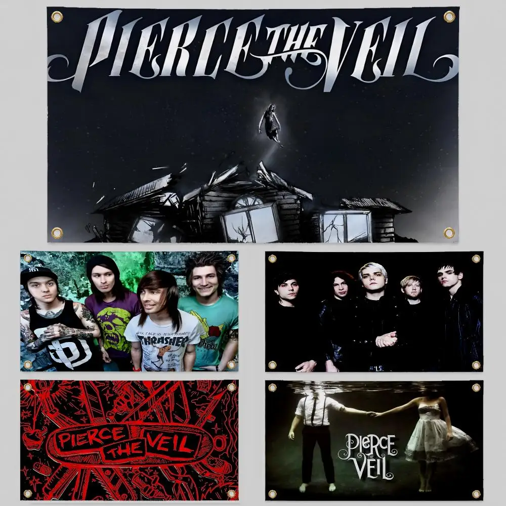 Band Pierce the Veil PTV Post-Hardcore Flags Wall Hanging Background Flag Wall Decor Banners for Outdoor Bedroom Dorm Room Decor