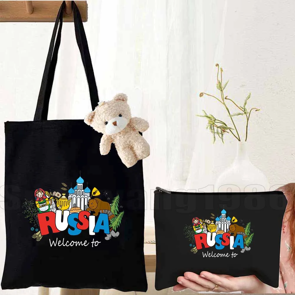 3pcs Moscow Matryoshka Russian Soviet Tourist Nesting Dolls Canvas Shoulder Totes Bag Handbags Totes Bag Cotton Shopping Bags