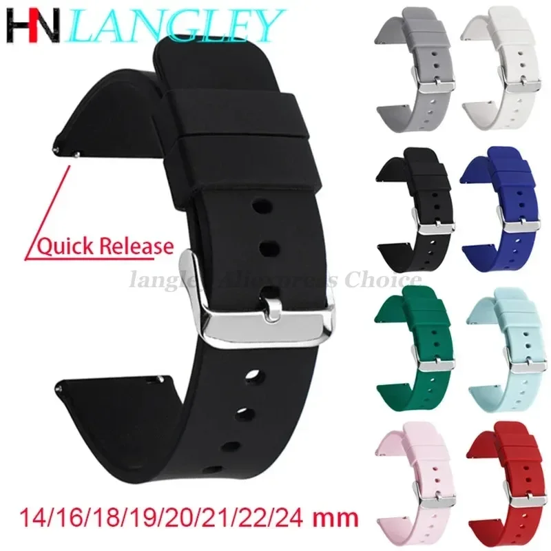 10/12/14/15/16/18mm 19mm 20mm 21mm 22mm 24mm Quick Release Silicone Strap For Huawei GT2/GT3 Smart Watch Bracelet Galaxy Watch 3