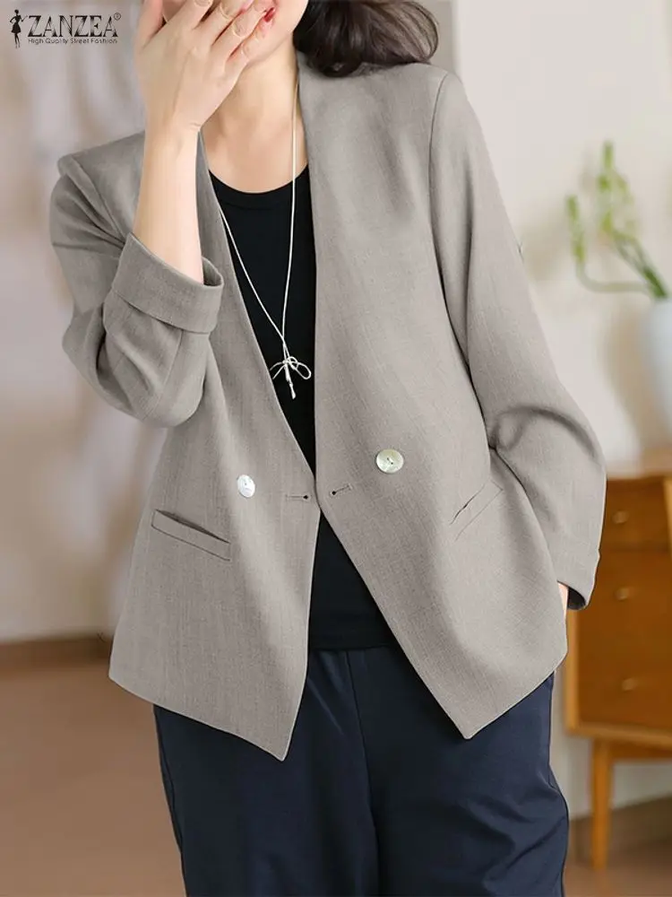 

ZANZEA Women Autumn Casual Blazer Elegant V-Neck Long Sleeve Button Up Suit Jackets Office Work Commuting Wear Woman Clothes 3XL