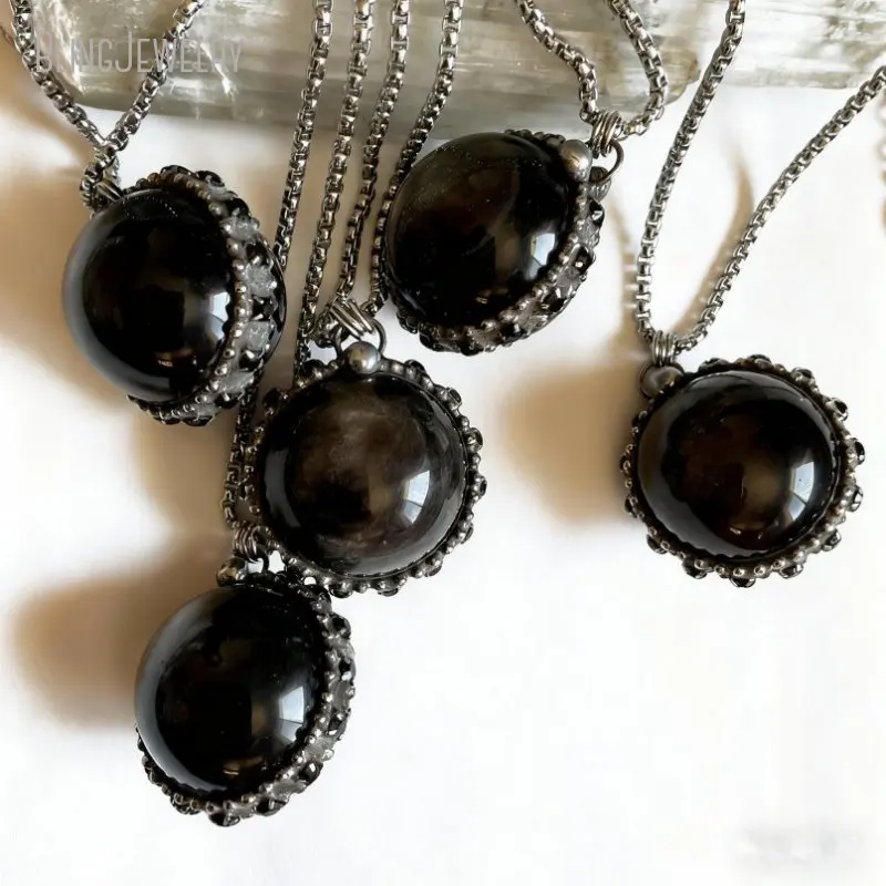 10pcs WitchCraft Collar Healing Obsidian Crystal Sphere Ball Talisman Necklace Goth Amulet Women Men Y2K Jewelry view 5