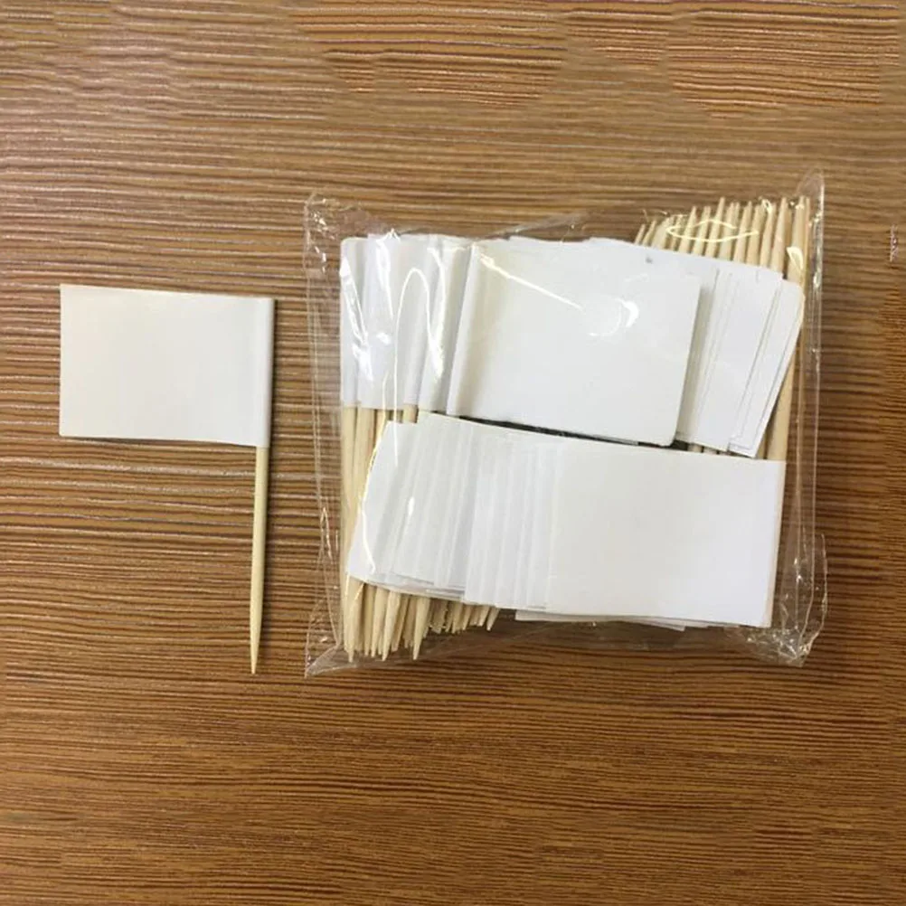 

100 Pcs White Toothpick Flags for DIY Food Cupcake Decorations Safe Blank Picks Parties Bar Tools Kitchen Supplies