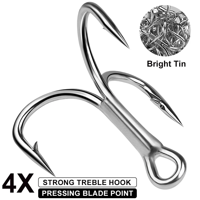 Sanben Hooks Fourfold Reinforced Anchor Hooks Rustproof Triple Claw Hooks Long Casting False Bait Fishing Hooks 10pcs/box