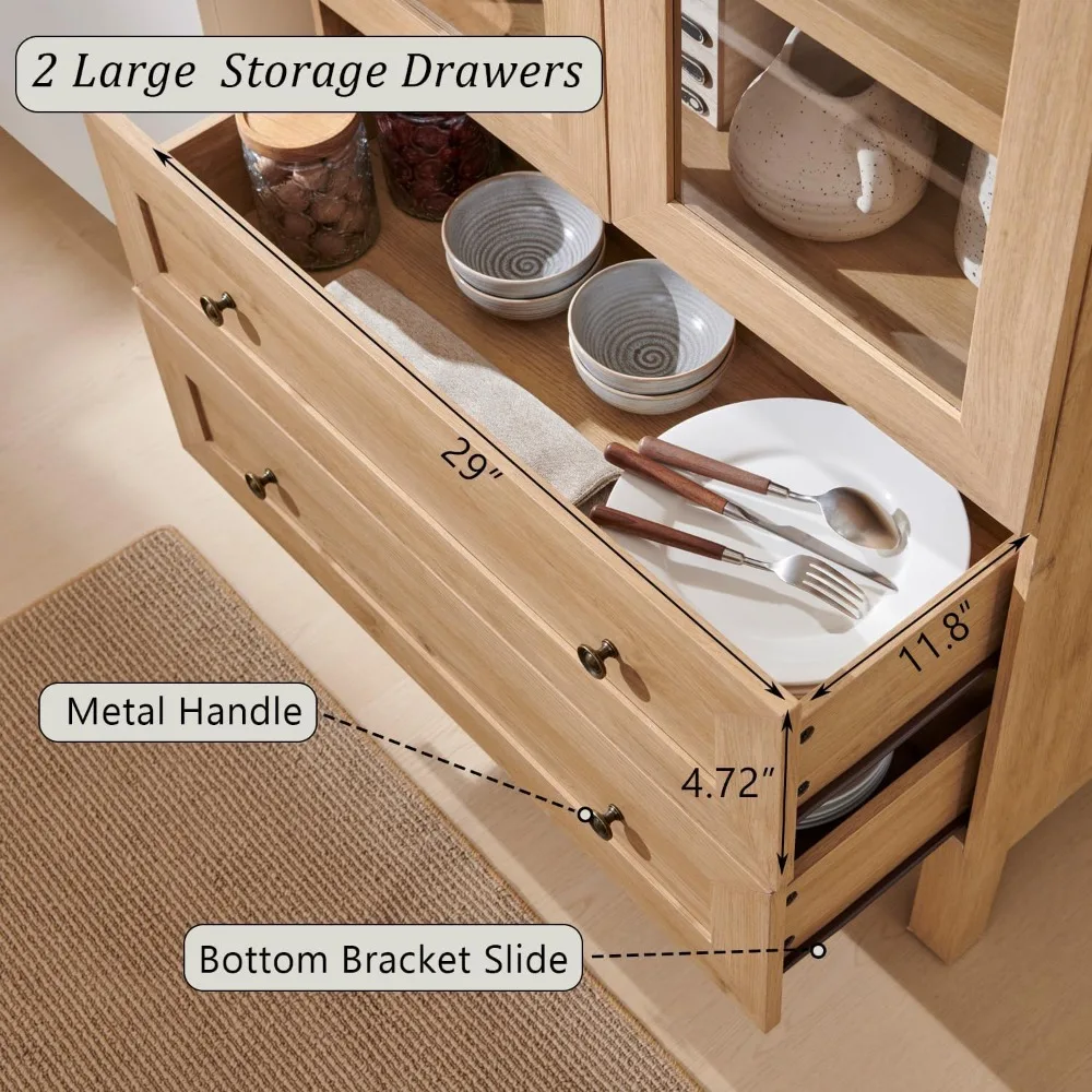 71" Tall Arched Kitchen Pantry, Modern Farmhouse Wood Kitchen Storage Cabinets with 2 Large Drawers and Adjustable Shelves, Vers image 5
