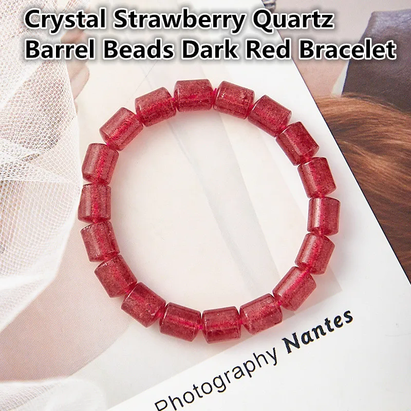 

Natural Crystal Strawberry Quartz Barrel Beads Dark Red Bracelet DIY Handmade Ornament