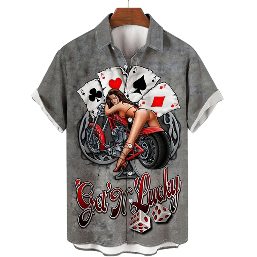 Camisa retrô estampada da Route 66 masculina, camisa casual de grandes dimensões, manga curta, blusas de peito único, tops da moda, roupas masculinas, verão