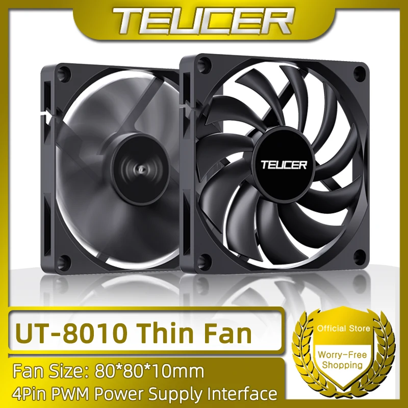 TEUCER UT-8010 80mm PC Fan, 800-3000RPM 4Pin PWM 11 blade silent Cooling Fan