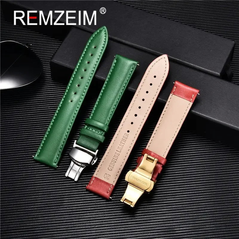 REMZEIM Soft Genuine Leather Watchband with Automatic Buckle Bracelet Women Watches 18mm 20mm 22mm 24mm Watch Straps Purple