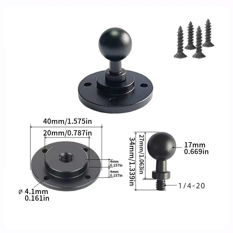 Aleación de aluminio 17mm cabeza de bola 25mm/40mm adaptador de base montaje de Clip para cámara teléfono GPS conversión y arreglar accesorios de soporte de cámara