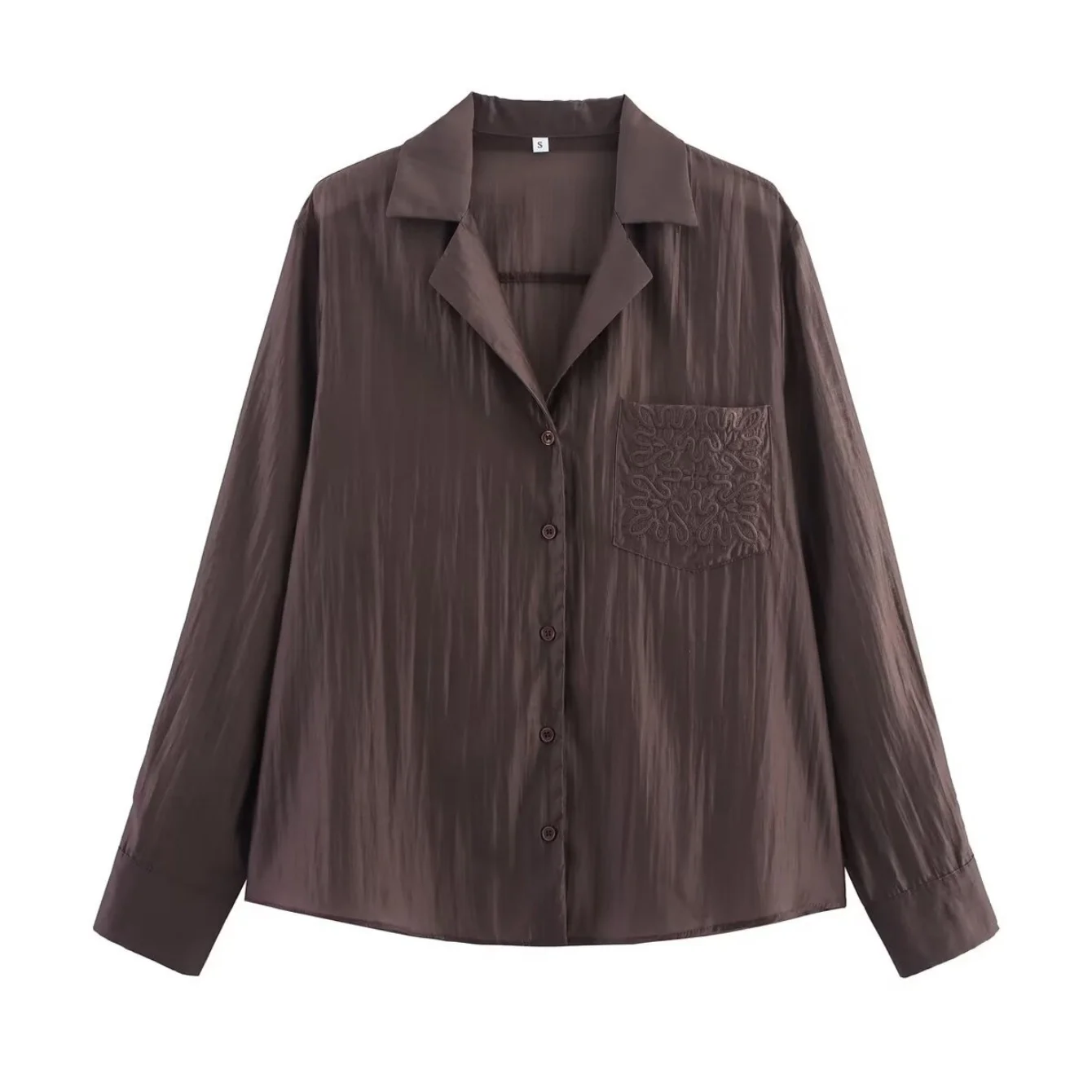 여성 캐주얼 셔츠 가을 패션 자수 포켓 셔츠 턴다운 칼라 긴팔 셔츠 빈티지 여성 블라우스 탑