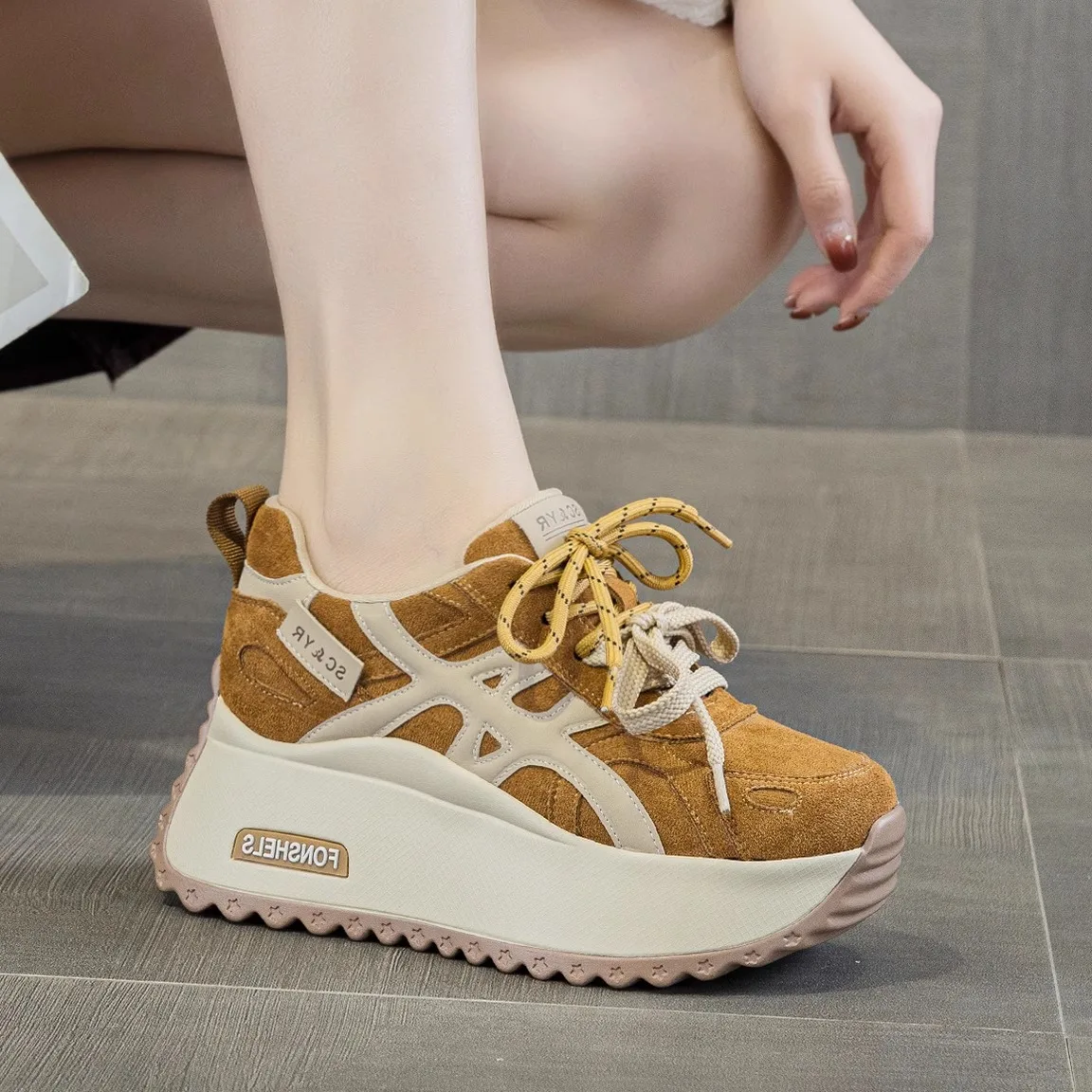 

Real Leather Thick Heel Dad Shoes Women's Fashion Casual All-Match Small Size Agan Shoes Comfortable Breathable Low Top