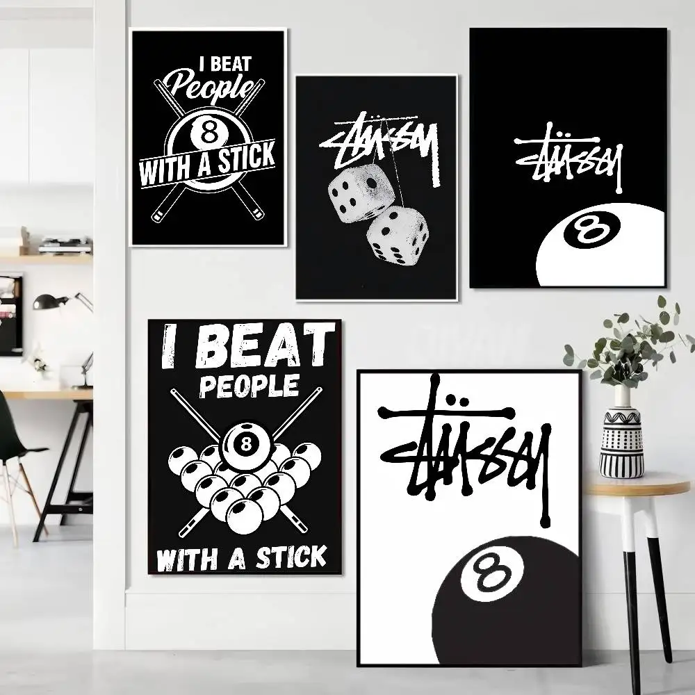 Pósteres clásicos Vintage de 8 bolas en blanco y negro, pintura decorativa, arte de pared, papel Kraft blanco, decoración de habitación Kawaii