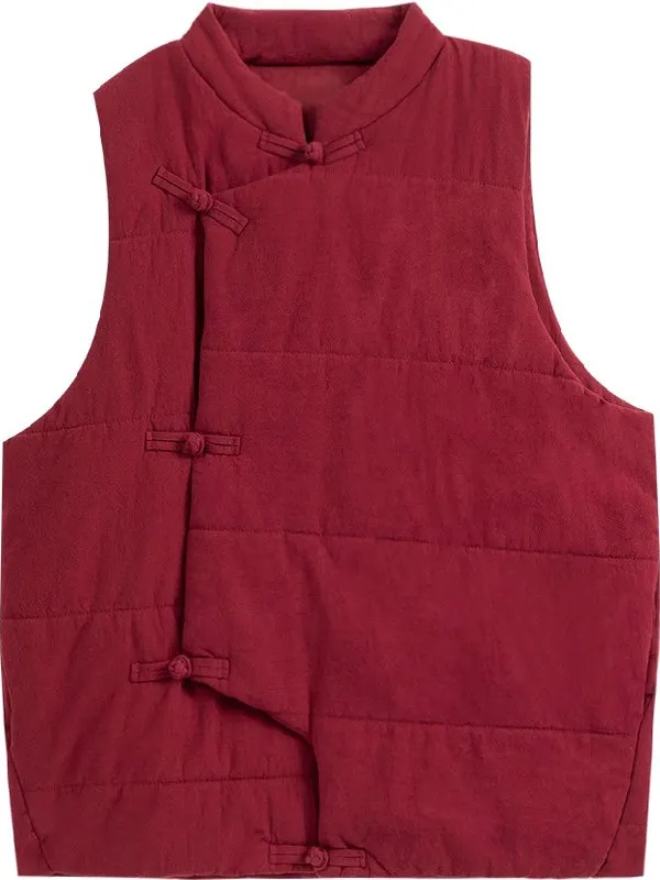 Warme Baumwollweste, große Größe, Damen-Faion, Retro-Farbe, Knopfleiste, Stehkragen, Svel-Mantel für Herbst und Winter