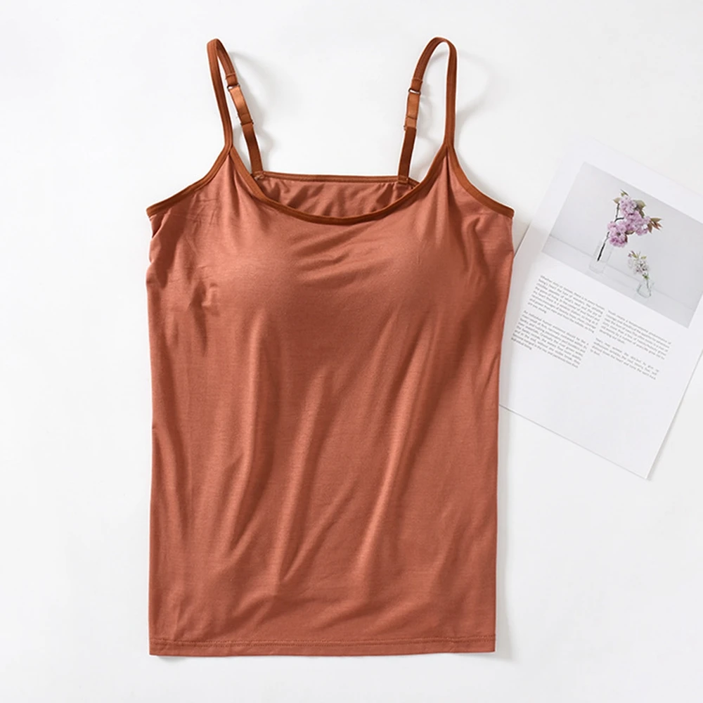 Camisetas sin mangas con sujetador para mujer, chaleco con copa acolchada, camisola de Color sólido sin mangas, cuello redondo, ropa de casa para mujer, M-3XL