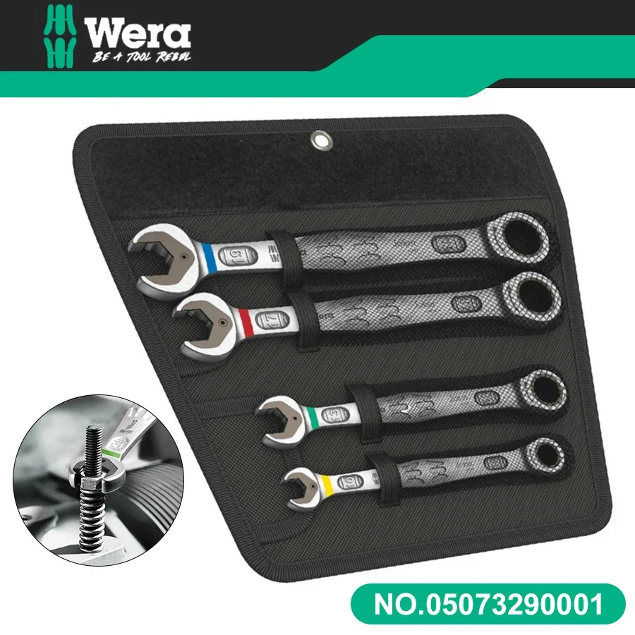 Wera 05073290001 6000 Joker 4pc Metric Combination Ratcheting Wrenches with Tool Roll Open Ratchet Dual Purpose Wrench Set