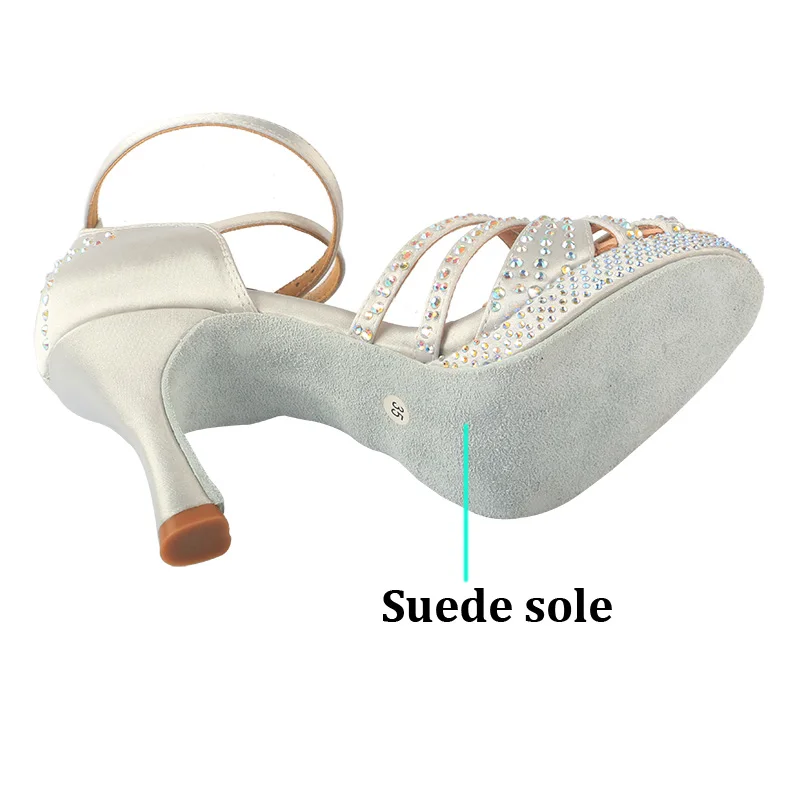 Wedopus Scarpe da ballo latino Piattaforma Flash Strass Pelle brillante Raso grigio Donna Salsa Scarpe da ballo per feste Tacco cubano 7,5 cm