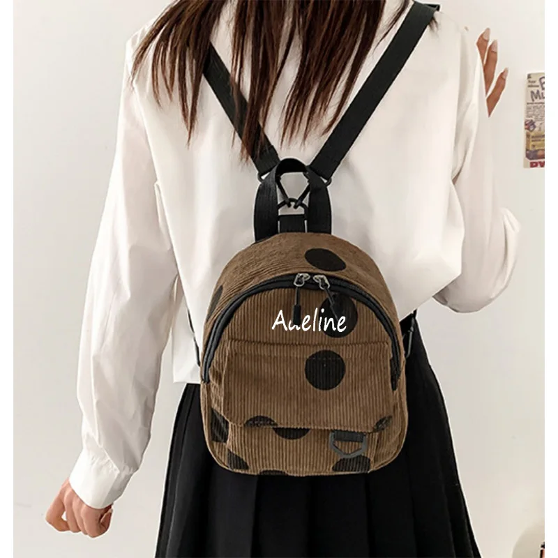 Customized Name Mini Backpack Striped Velvet Outgoing Backpack Versatile Commuting Small Book Bag Casual Backpack