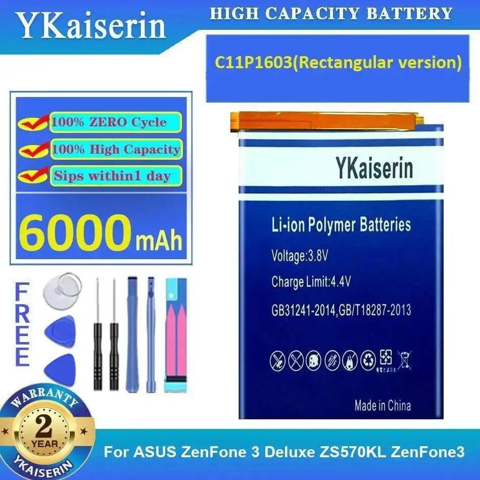 

C11P1603 Rectangular Version Mobile Phone Battery For Asus Zenfone 3 Deluxe ZS570KL Zenfone3 6000Mah Fast Charging Long Lasting