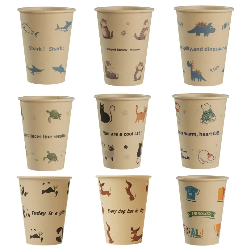 25/50 stücke Nette Katze Pappbecher Einweg Pappbecher Tier Muster Kaffee Pappbecher Party Versorgung Wohnkultur Panda Tasse mit Deckel