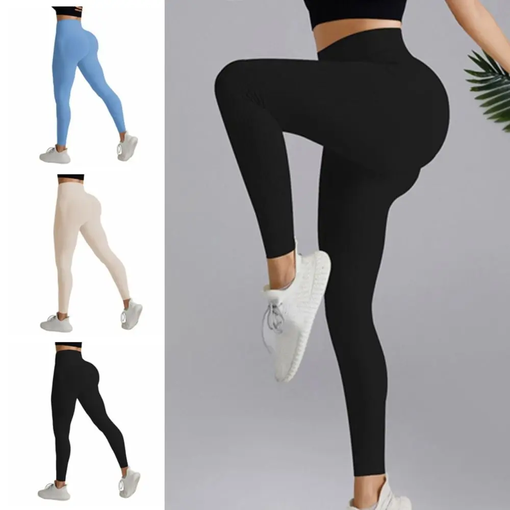 

Спортивные брюки для йоги с высокой талией, эластичные спортивные леггинсы для фитнеса с подъемом бедер, быстросохнущие бесшовные леггинсы для йоги для похудения для девочек