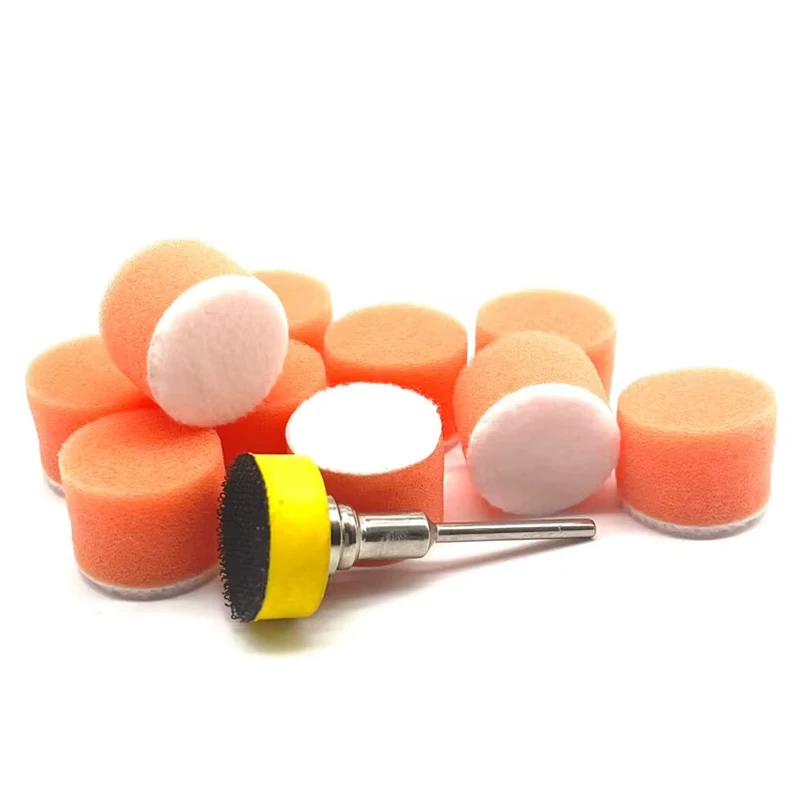 11 Stück Mini-Auto-Schaumbohrer-Polierpad-Set mit Klettverschluss, 1 Zoll, 25 mm Detail, Schwamm, Wolle, Wachsen, Polierpads mit Rückseite